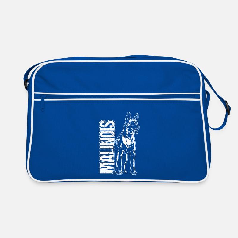 MALINOIS Portrait Hund Hunde Wilsigns - Retro Tasche - Blau/Weiß