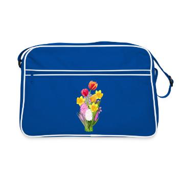 Colourful spring bouquet with tulips & daffodils - Retro Bag - blue/white - Front