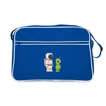 Pixel Astronaut meets Alien - Retro Bag - blue/white - Front