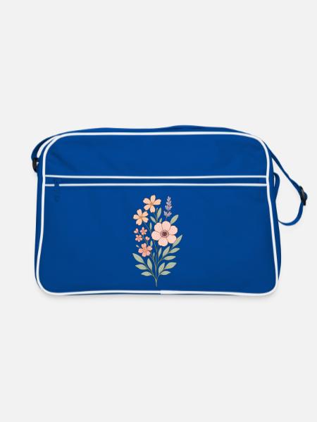 Pastellblumen Aquarellstrauß - Retro Tasche - Blau/Weiß - Vorne