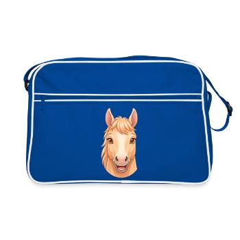 Illustration mignonne de visage de cheval en dessin animé joyeux - Sac Retro - bleu/blanc - Devant