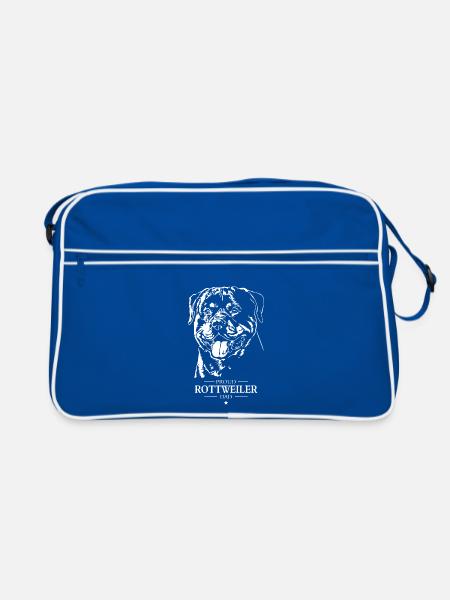 Rottweiler Dad Hunde Hund Rottie Wilsigns - Retro Tasche - Blau/Weiß - Vorne