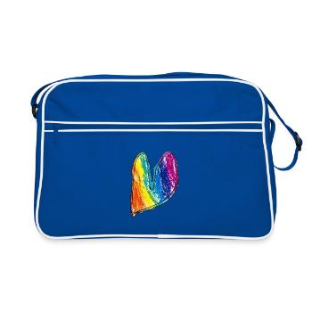 Regenbogen Herz Wachskreide - Retro Tasche - Blau/Weiß - Vorne