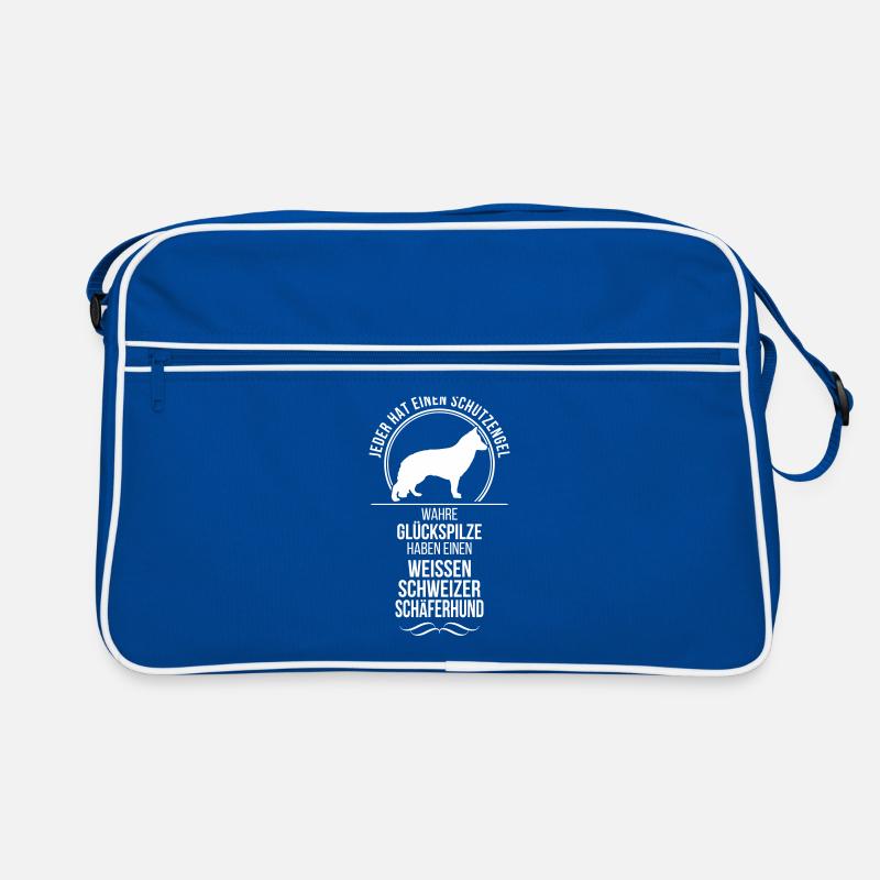 WEISSER SCHWEIZER SCHÄFERHUND Schutzengel Wilsigns - Retro Tasche - Blau/Weiß