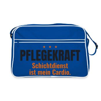 Pflegekraft Shirt – Schichtdienst ist mein Cardio - Retro Tasche - Blau/Weiß - Vorne