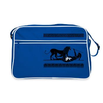 Hoplite and lion (black on red) - Retro Bag - blue/white - Front