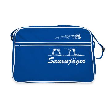 SAUENJÄGER WILDSCHWEIN WILDSAU Geschenkidee Motiv - Retro Tasche - Blau/Weiß - Vorne