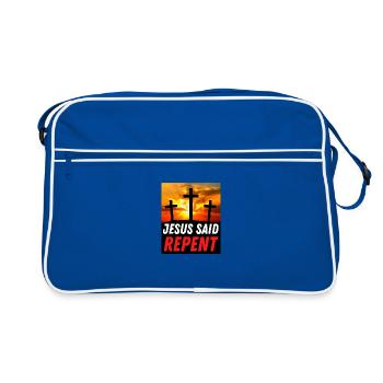 Jesus Said Repent - Christian Quote - Retro Bag - blue/white - Front