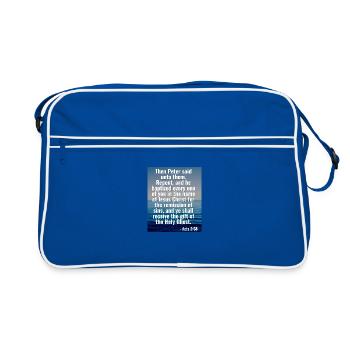Acts 2:38 Repent And Be Baptized - Christian Quote - Retro Bag - blue/white - Front