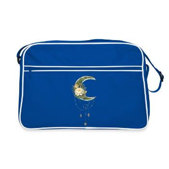 Eleganter und edler Mond mit Blumen - Retro Tasche - Blau/Weiß - Vorne