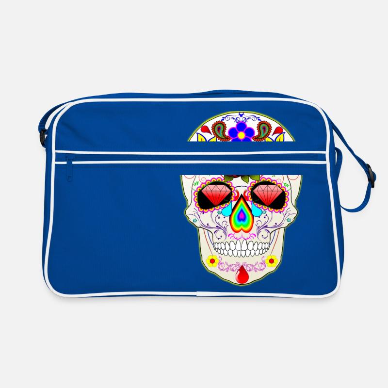 mexikanischer Schädel - Retro Tasche - Blau/Weiß