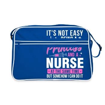 Krankenschwester Shirt · Krankenpflege Prinzessin - Retro Tasche - Blau/Weiß - Vorne