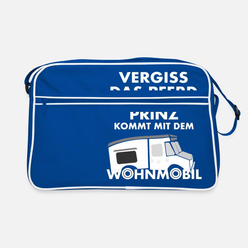 Vergiss das Pferd - Prinz kommt mit Wohnmobil - Retro Tasche - Blau/Weiß
