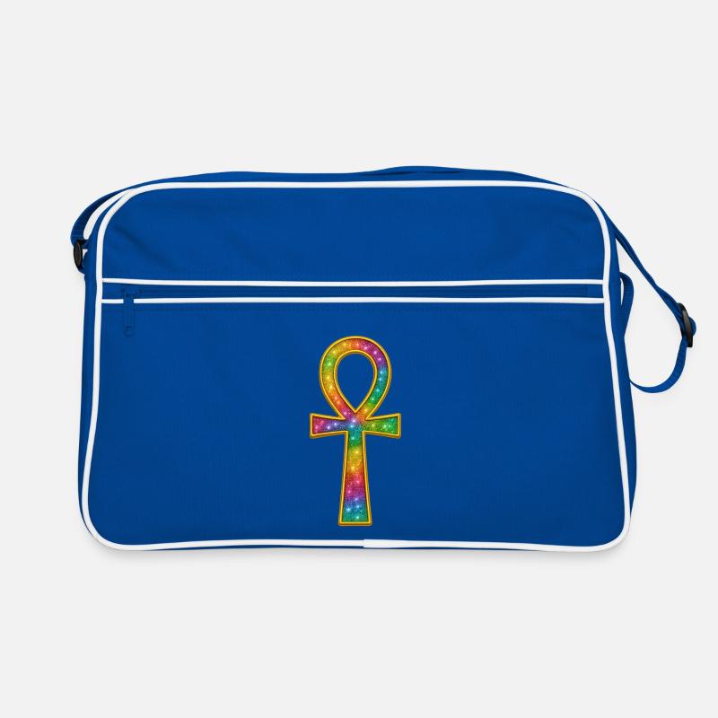 Funkelndes Ankh Symbol mit Regenbogenfarben Retro Tasche