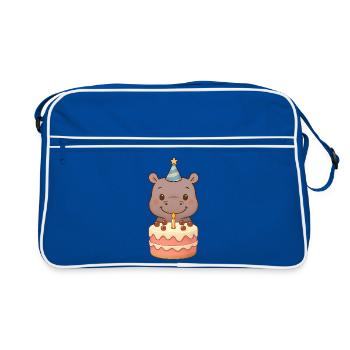 Petit hippopotame avec gâteau d’anniversaire - Sac Retro - bleu/blanc - Devant