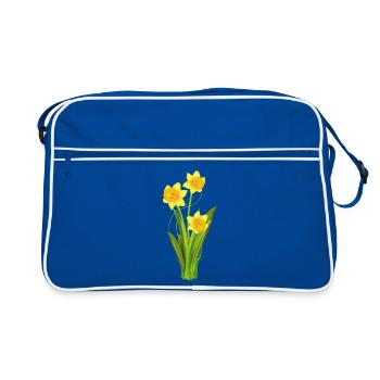 Glowing daffodils – spring flowers - Retro Bag - blue/white - Front