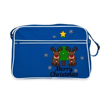 Elche mit Baum Merry Christmas - Retro Tasche - Blau/Weiß - Vorne