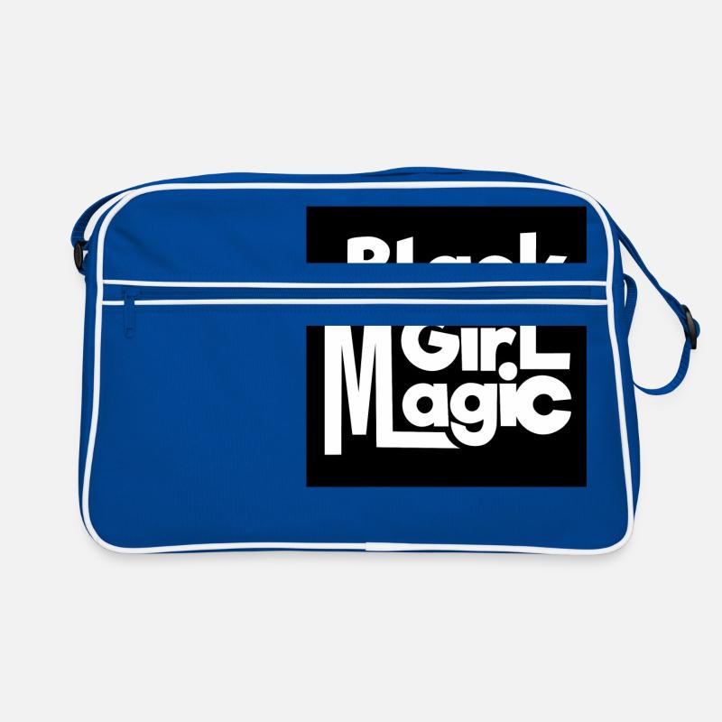 Schwarzer Mädchen-Magie 2 weißer Text Retro Tasche