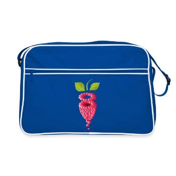 floating pink ripe raspberry - Retro Bag - blue/white - Front