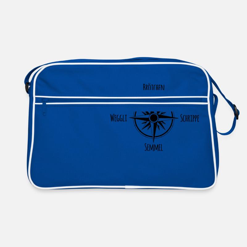 Kompass | Brötchen | Semmel | Schrippe - Retro Tasche - Blau/Weiß