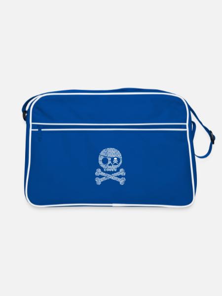 Digital Pirate Binär Code | Digitaler Schädel - Retro Tasche - Blau/Weiß - Vorne