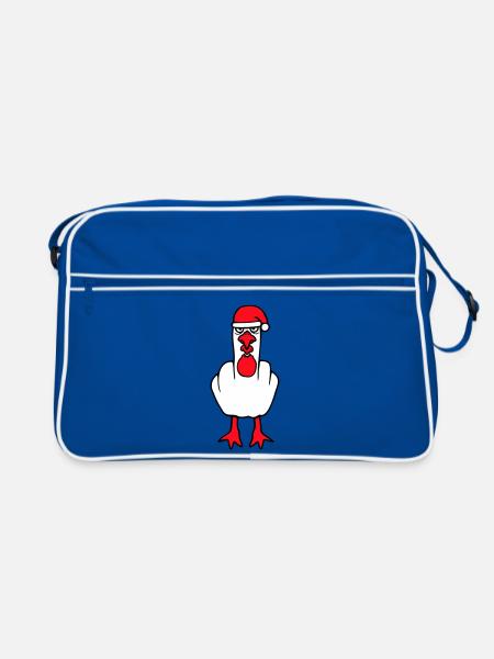 Seagull Middle Finger Fuck You Angry Christmas - Retro Bag - blue/white - Front