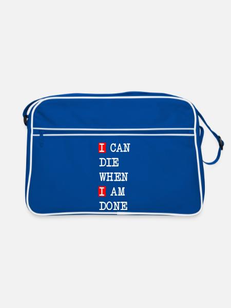 Mourir quand j’aurai fini – design sombre et statement - Sac Retro - bleu/blanc - Devant