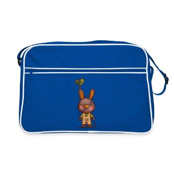 Lapin avec un ballon en forme de cœur à l’aquarelle - Sac Retro - bleu/blanc - Devant