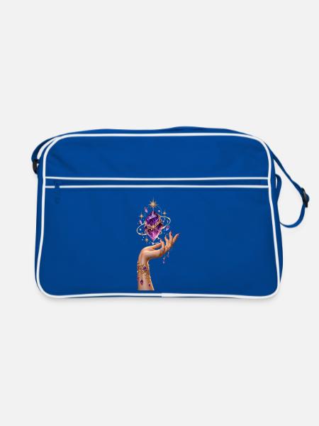 Magische Amethyst-Hand - Retro Tasche - Blau/Weiß