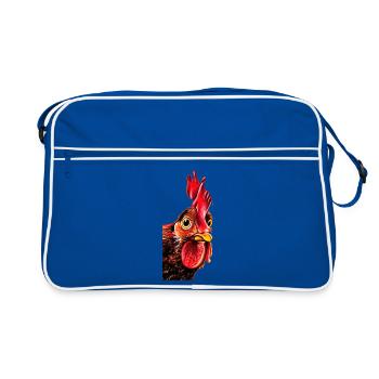Hahnkopf Porträt - Retro Tasche - Blau/Weiß - Vorne