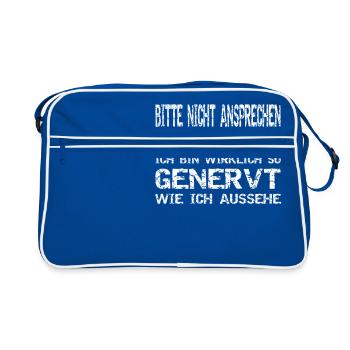 Bitte nicht ansprechen! Genervt! - Retro Tasche - Blau/Weiß - Vorne