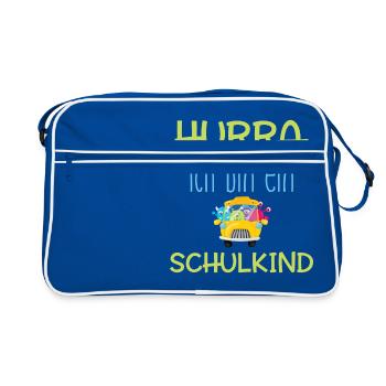 HURRA ich bin ein SCHULKIND - Retro Tasche - Blau/Weiß - Vorne