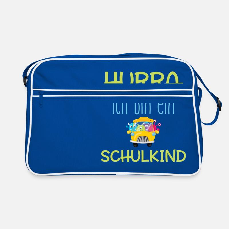 HURRA ich bin ein SCHULKIND - Retro Tasche - Blau/Weiß