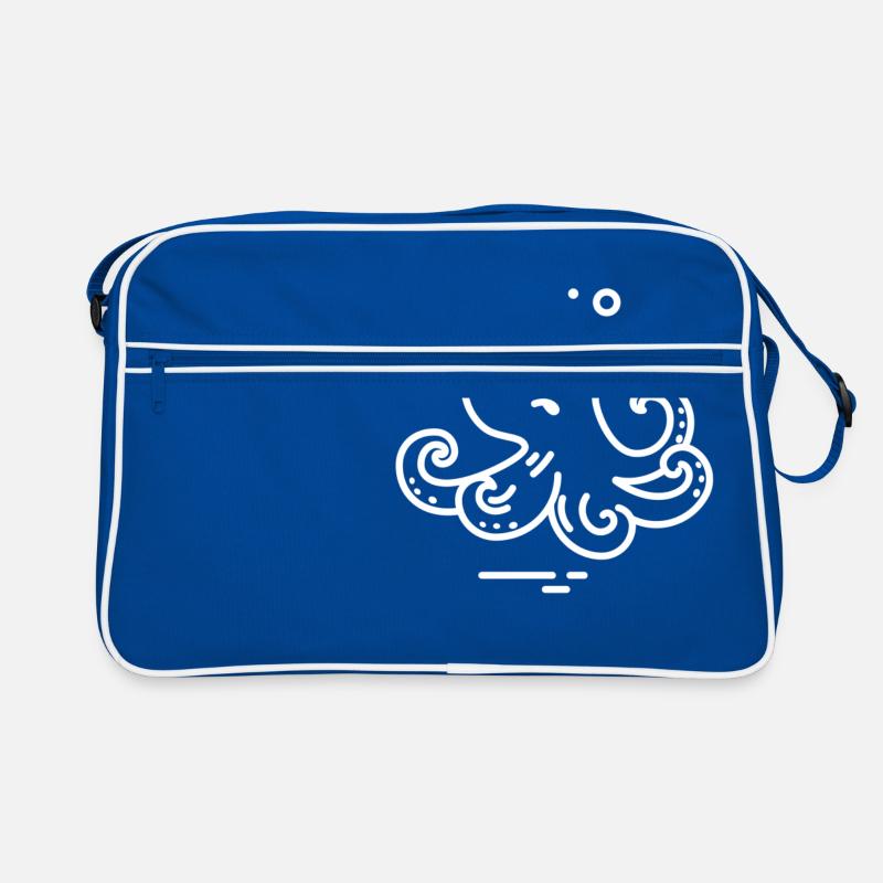 Oktopus - Retro Tasche - Blau/Weiß