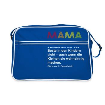 Muttertag Geschenk Mutter Mama T-Shirt - Retro Tasche - Blau/Weiß - Vorne