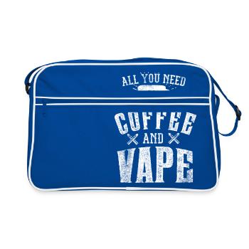 Alles was du brauchst: Kaffee + Vaper - Retro Tasche - Blau/Weiß - Vorne