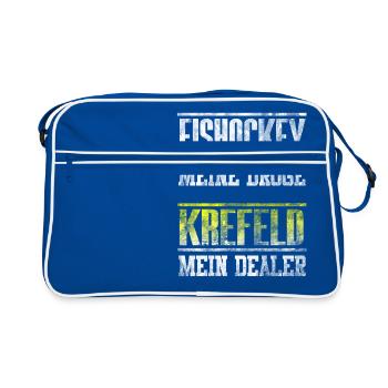 Krefeld - Eishockey meine Droge - mein Dealer. - Retro Tasche - Blau/Weiß - Vorne
