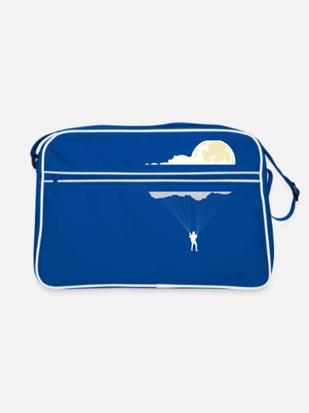 Fallschirmspringen - Sykdive - Mond - Wolken - Retro Tasche - Blau/Weiß