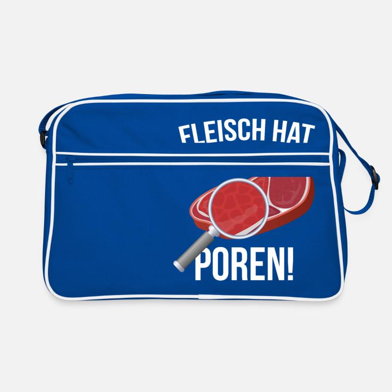 "Fleisch hat keine Poren!" - Retro Tasche - Blau/Weiß