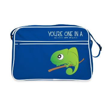 Reptil - Chamäleon - Chamäleons - Geschenk - Retro Tasche - Blau/Weiß - Vorne