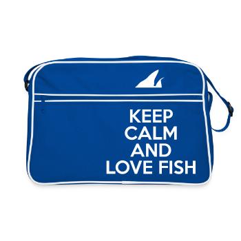 Fisch - Fischhalter - Aquarist - Keep Calm - Retro Tasche - Blau/Weiß - Vorne