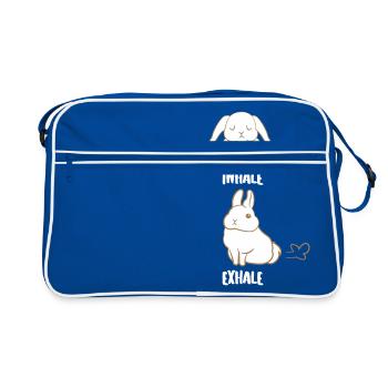 Hasen - Hase - Yoga - Inhale - Exhale - Retro Tasche - Blau/Weiß - Vorne