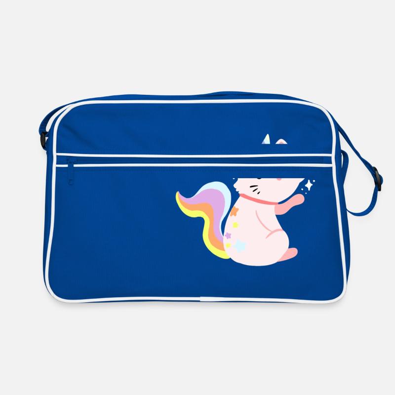 Caticorn assis - Drôle chat caticor - Sac Retro - bleu/blanc
