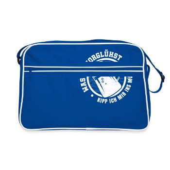 Vorglühen, Müsli, Bier - Retro Tasche - Blau/Weiß - Vorne