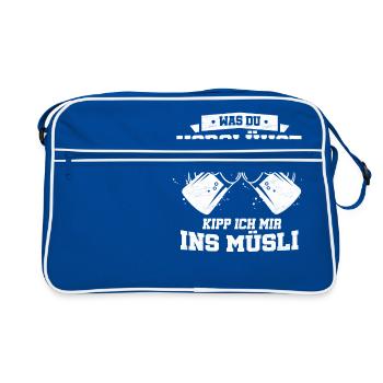 Vorglühen, Müsli, Bier - Retro Tasche - Blau/Weiß - Vorne