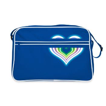 Neonregenbogen-Herz-T-Shirt glühender Party-Effekt - Retro Tasche - Blau/Weiß - Vorne