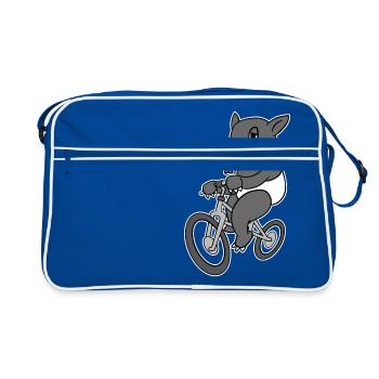 Tapir Riding Bicycle T-Shirt Funny Animal Malayan - Retro Bag - blue/white - Front