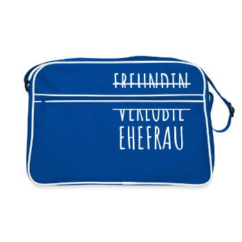 Freundin Verlobte durchgestrichen Ehefrau Heirat - Retro Tasche - Blau/Weiß - Vorne