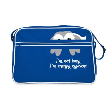 Eule - Uhu - Kauz - Eulen T-Shirt - Faulpelz - Retro Tasche - Blau/Weiß - Vorne