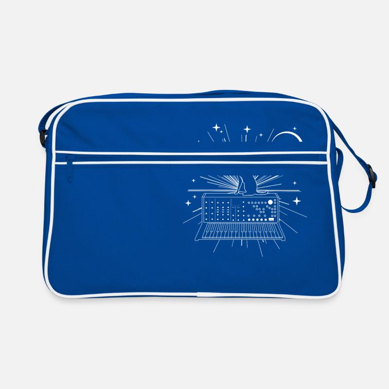Katze Kätzchen Synthesizer Musik Geschenk - Retro Tasche - Blau/Weiß